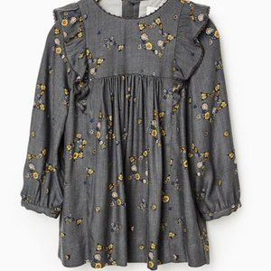 🔴 SOLD 🔴 Zara Grey LS Dress with Gold Flowers Fall 2-3y